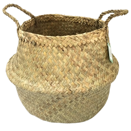 Round Belly Seagrass Storage Basket Straw Rattan Home Flower Pot Planter Wicker