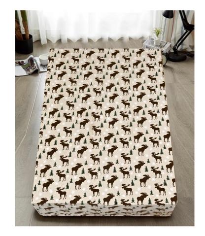 Queen 100% Cotton Flannelette Fitted Bed Sheet Authentic Flannel - Beige Reindeer