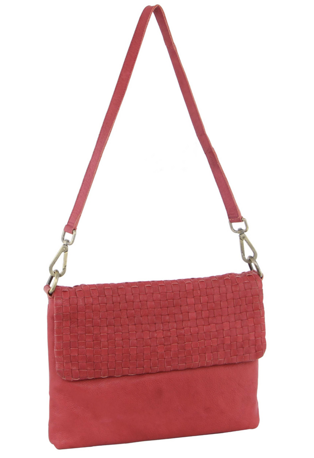 Pierre Cardin Womens Woven Leather Flap Cross-Body Bag/Clutch - Red