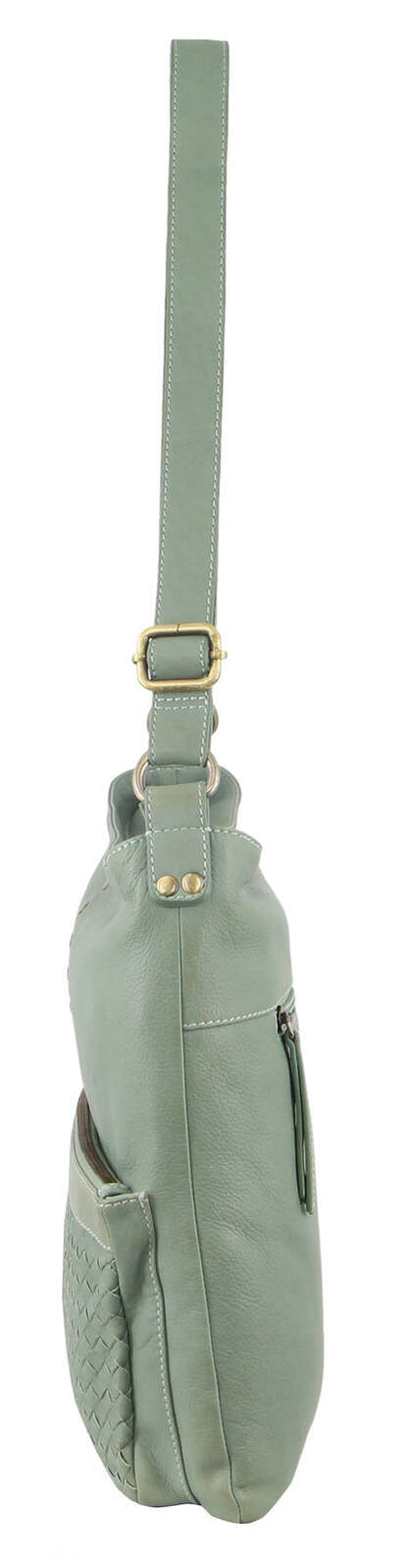 Pierre Cardin Womens Woven Leather Flap Cross-Body Bag Handbag - Mint