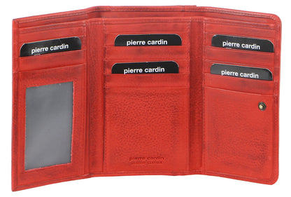 Pierre Cardin Womens Soft Italian Leather RFID Purse Wallet Rustic Trifold - Red