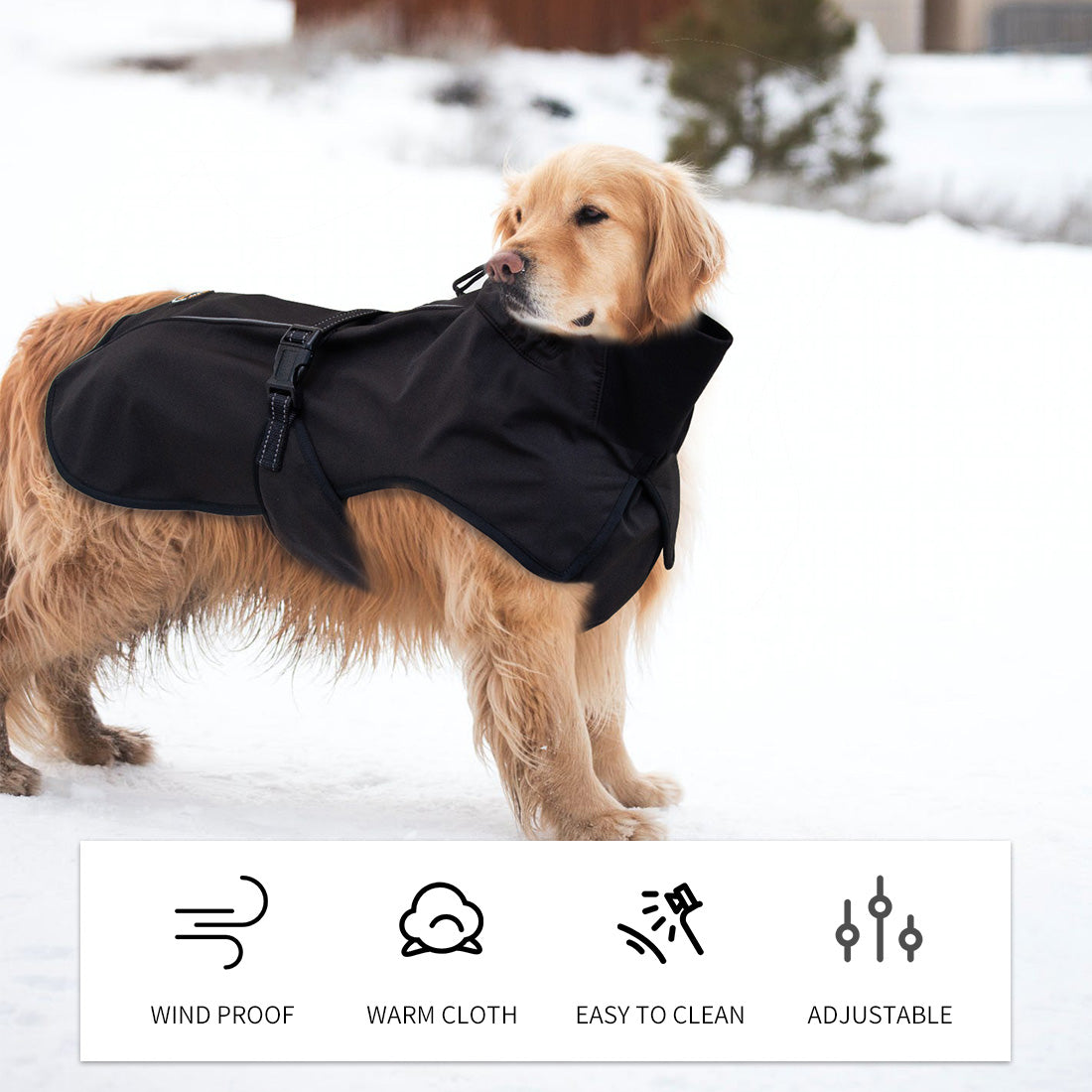 Pet Dog Raincoat Poncho Jacket Windbreaker Waterproof Clothes with Harness Hole-XS-Black