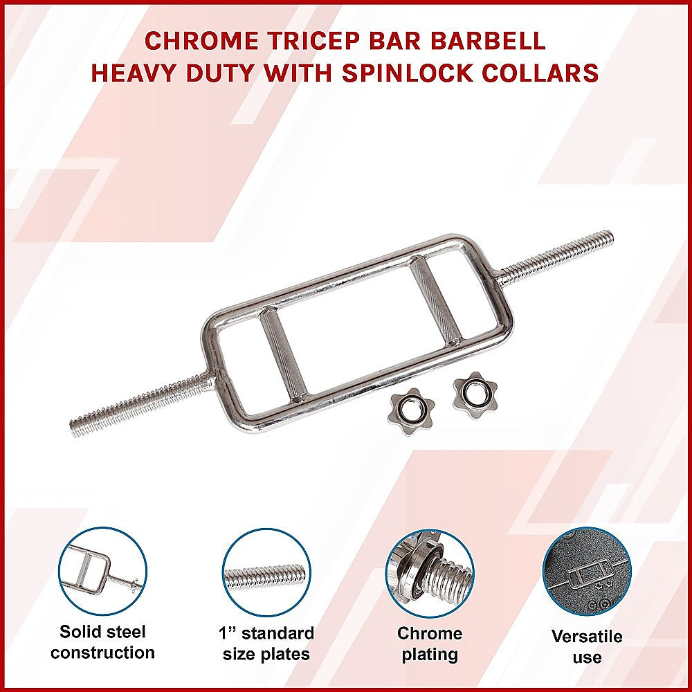 Chrome Tricep Bar Barbell Heavy Duty with Spinlock Collars