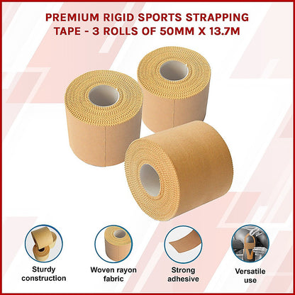 Premium Rigid Sports Strapping Tape - 3 Rolls of 50mm X 13.7M