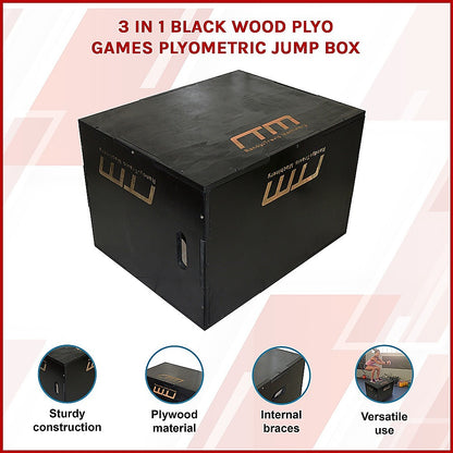 3 IN 1 Black Wood Plyo Games Plyometric Jump Box