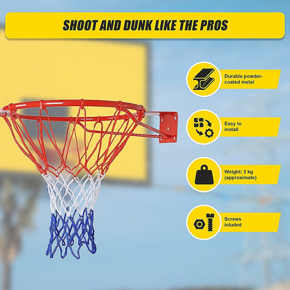 Pro Size Wall Mounted Basketball Hoop Ring Goal Net Rim Dunk Shooting Outdoor