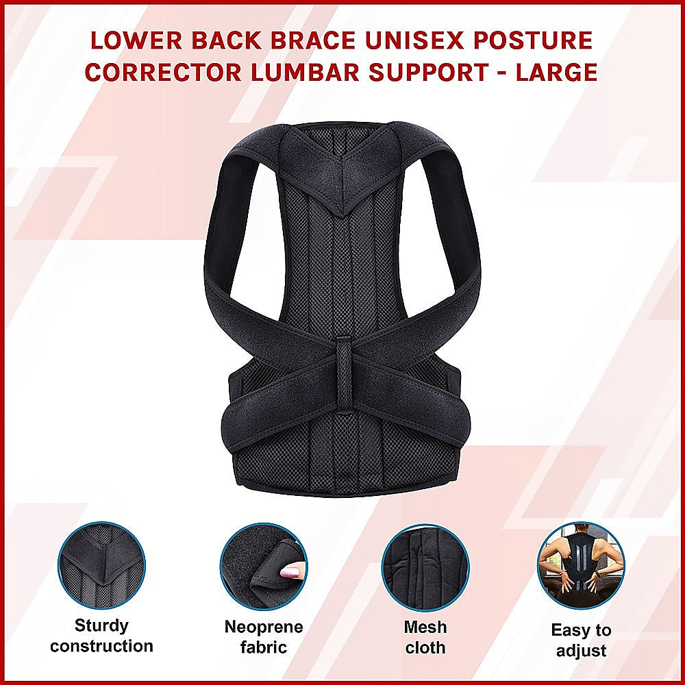 Lower Back Brace Unisex Posture Corrector Lumbar Support - Large