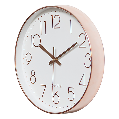 Modern Wall Clock Silent Non-Ticking Quartz Battery Operated Rose Gold