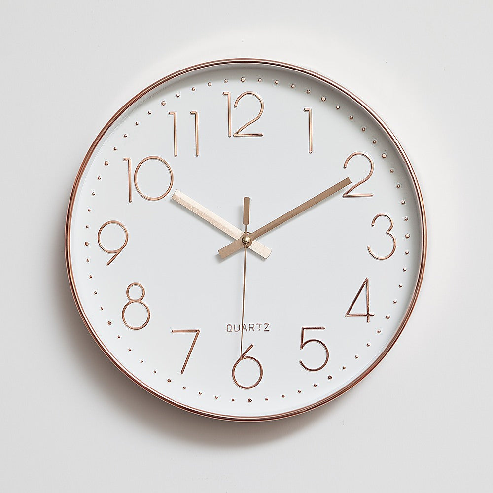 Modern Wall Clock Silent Non-Ticking Quartz Battery Operated Rose Gold