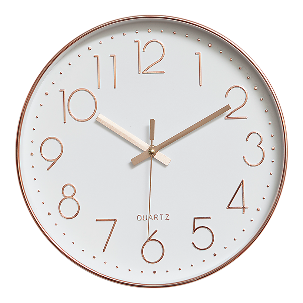 Modern Wall Clock Silent Non-Ticking Quartz Battery Operated Rose Gold