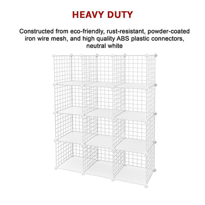 12 Cube Wire Grid Organiser Bookcase Storage Cabinet Wardrobe Closet White