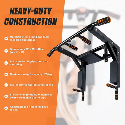 Heavy Duty Wall Mounted Power Station - Knee Raise - Pull Up - Chin Up -Dips Bar