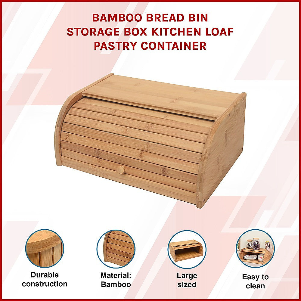 Bamboo Bread Bin Storage Box Kitchen Loaf Pastry Container