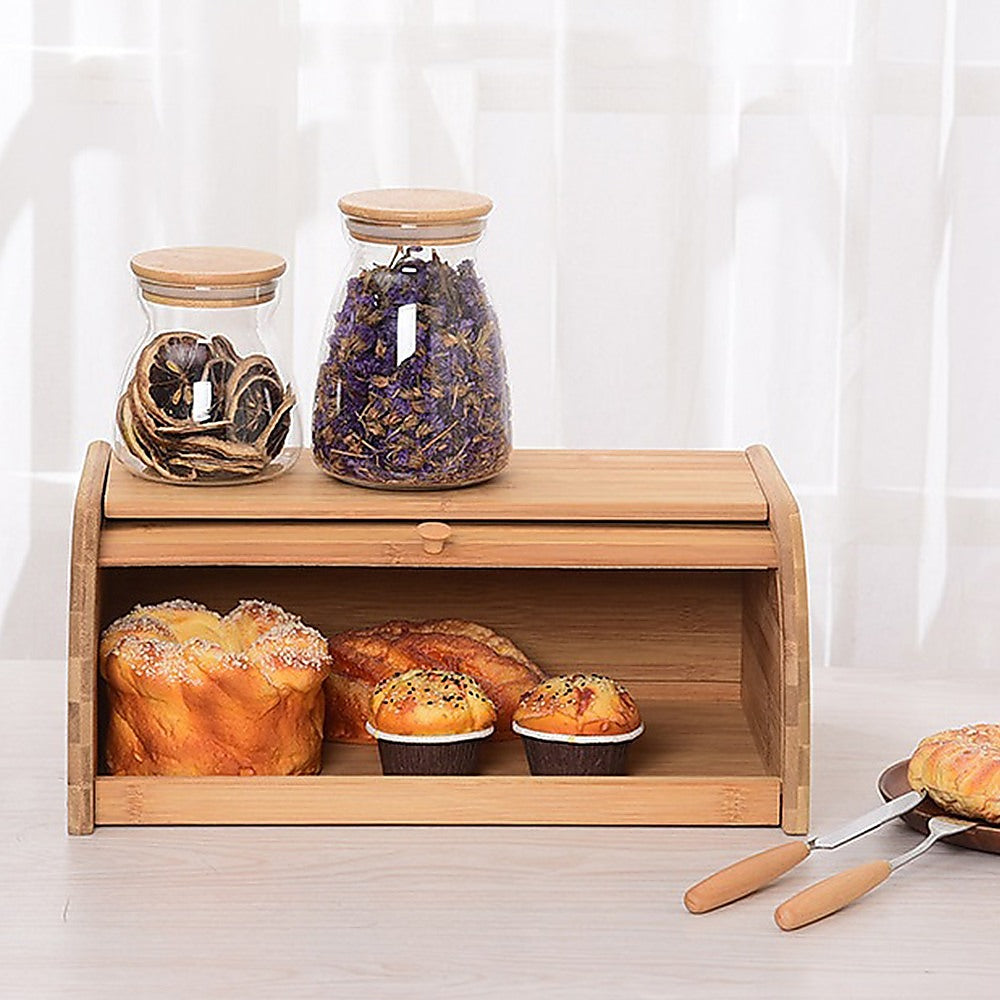 Bamboo Bread Bin Storage Box Kitchen Loaf Pastry Container