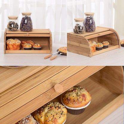 Bamboo Bread Bin Storage Box Kitchen Loaf Pastry Container