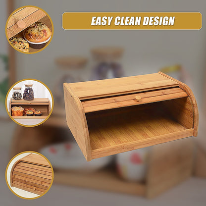 Bamboo Bread Bin Storage Box Kitchen Loaf Pastry Container