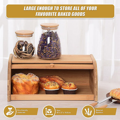 Bamboo Bread Bin Storage Box Kitchen Loaf Pastry Container