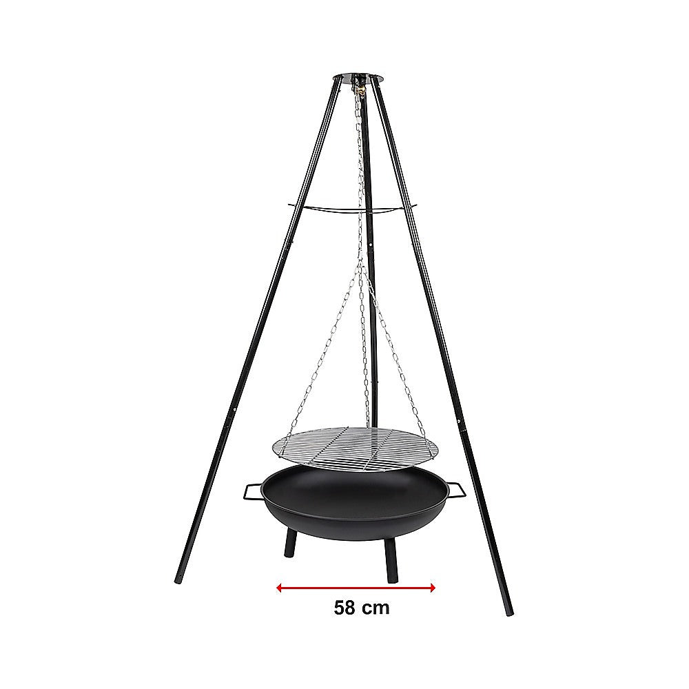 Tripod Garden Fire Pit BBQ Barbecue Cast Iron & Steel Fire Pit Bowl Round