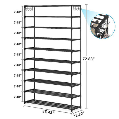 10 Tier Black Shoe Rack Metal Shoe Storage Organizer Rack 50-Pair Large Capacity