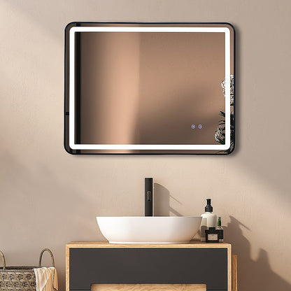 Rectangular Mirror LED Anti-Fog Illuminated Bathroom Living Room - 90x70cm