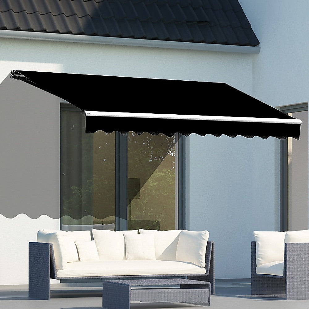 Outdoor Folding Arm Awning Retractable Sunshade Canopy Black 4.0m x 3.0m