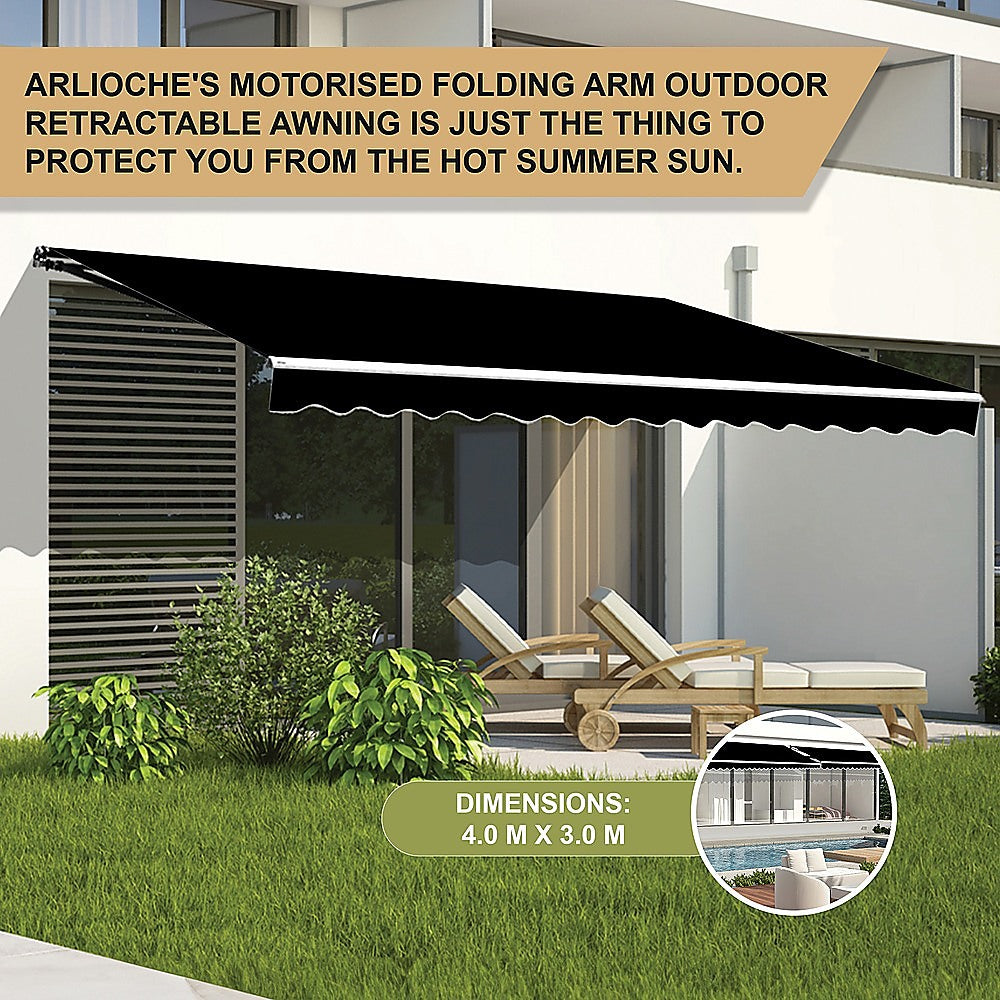 Outdoor Folding Arm Awning Retractable Sunshade Canopy Black 4.0m x 3.0m