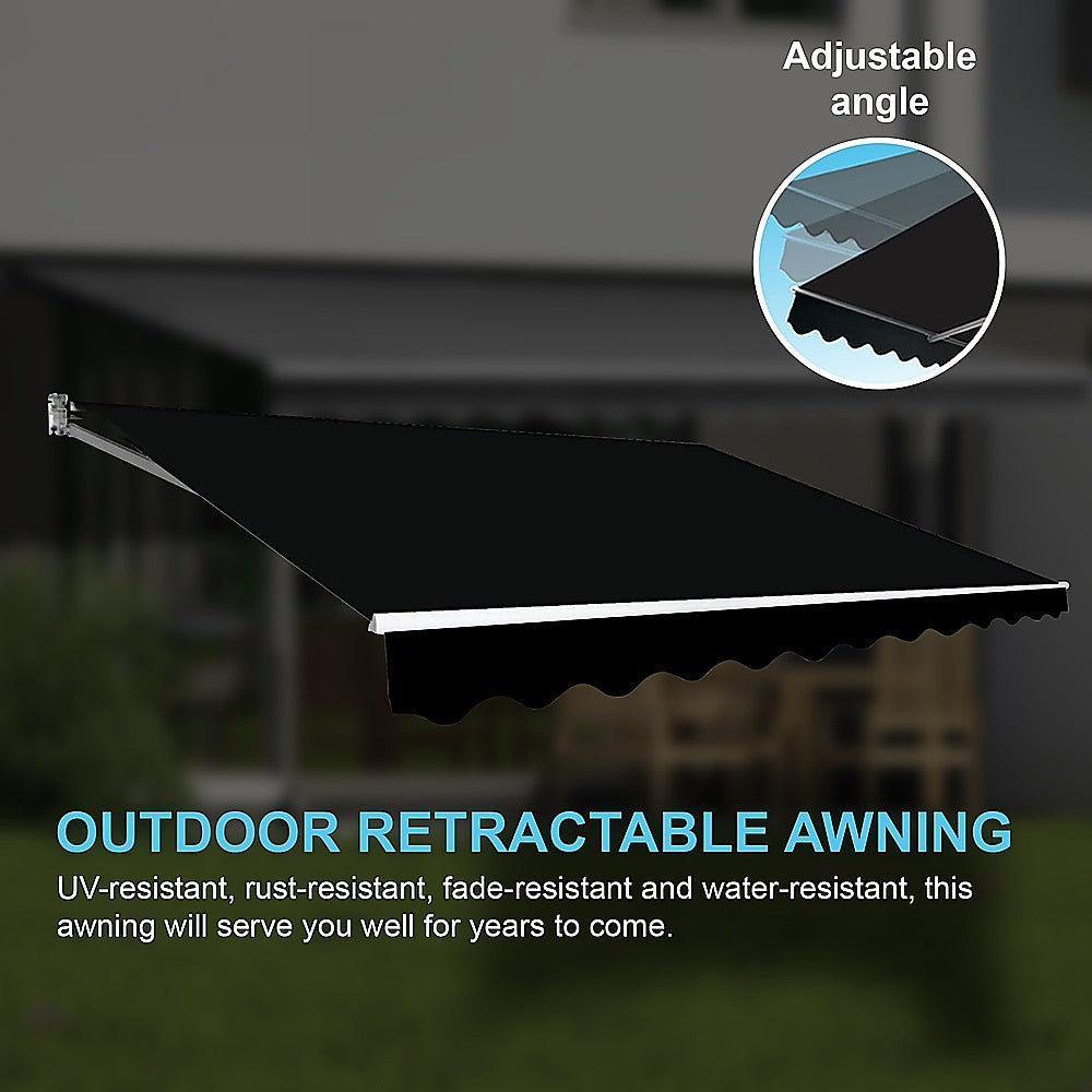 Outdoor Folding Arm Awning Retractable Sunshade Canopy Black 5.0m x 3.0m