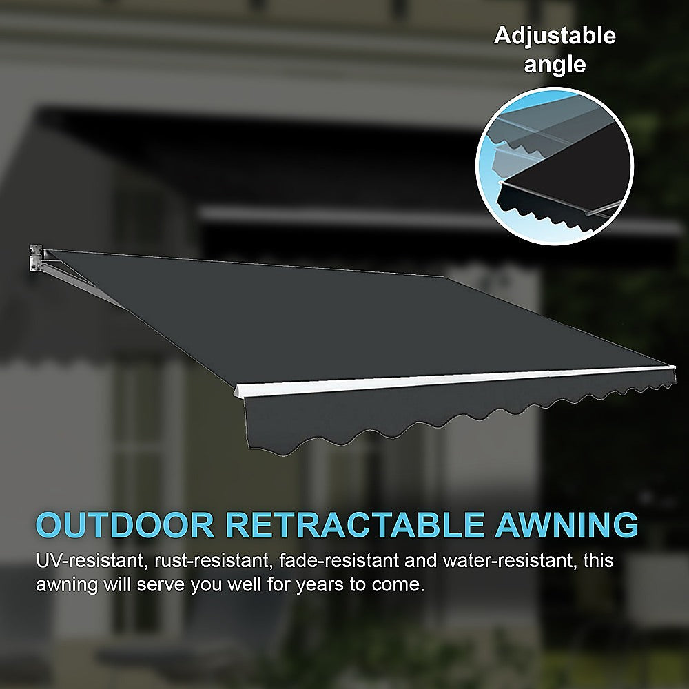 Motorised Outdoor Folding Arm Awning Retractable Sunshade Canopy Grey 4.0m x 2.5m