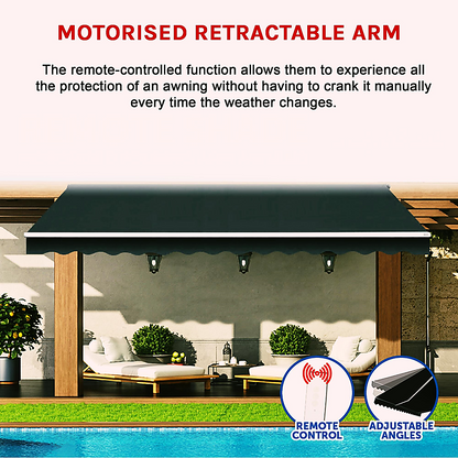 Motorised Outdoor Folding Arm Awning Retractable Sunshade Canopy Black 4.0m x 3.0m