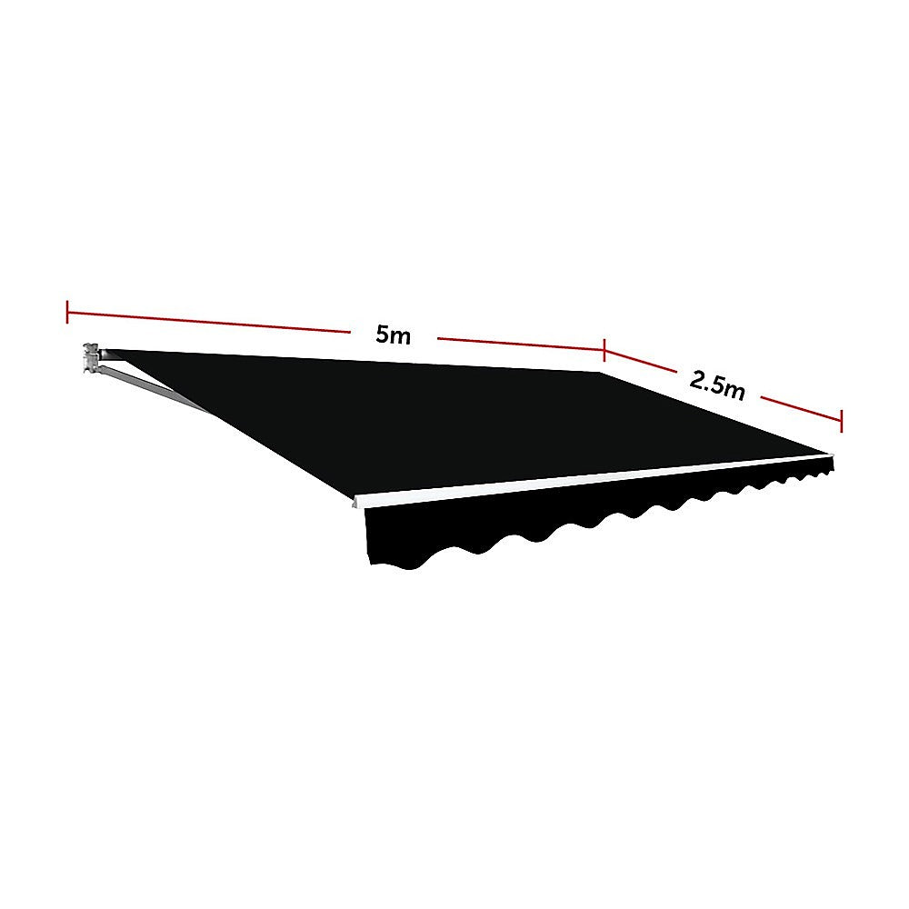 Motorised Outdoor Folding Arm Awning Retractable Sunshade Canopy Black 5.0m x 2.5m