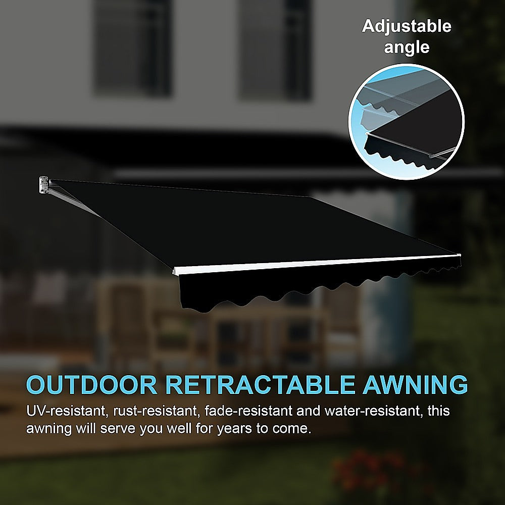 Motorised Outdoor Folding Arm Awning Retractable Sunshade Canopy Black 5.0m x 3.0m