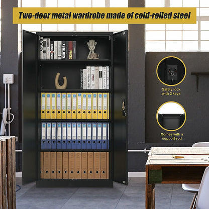 Two-Door Metal Cabinet Shelf Storage for Home Office Gym