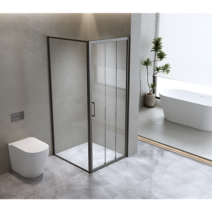 40mm Adjustable Contemporary Corner Sliding Black Shower Screen 90x80cm