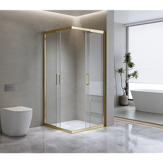 Adjustable 900x1000mm Double Sliding Door Glass Shower Screen in Gold