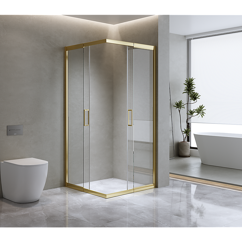 Adjustable 1000x1000mm Double Sliding Door Glass Shower Screen in Gold