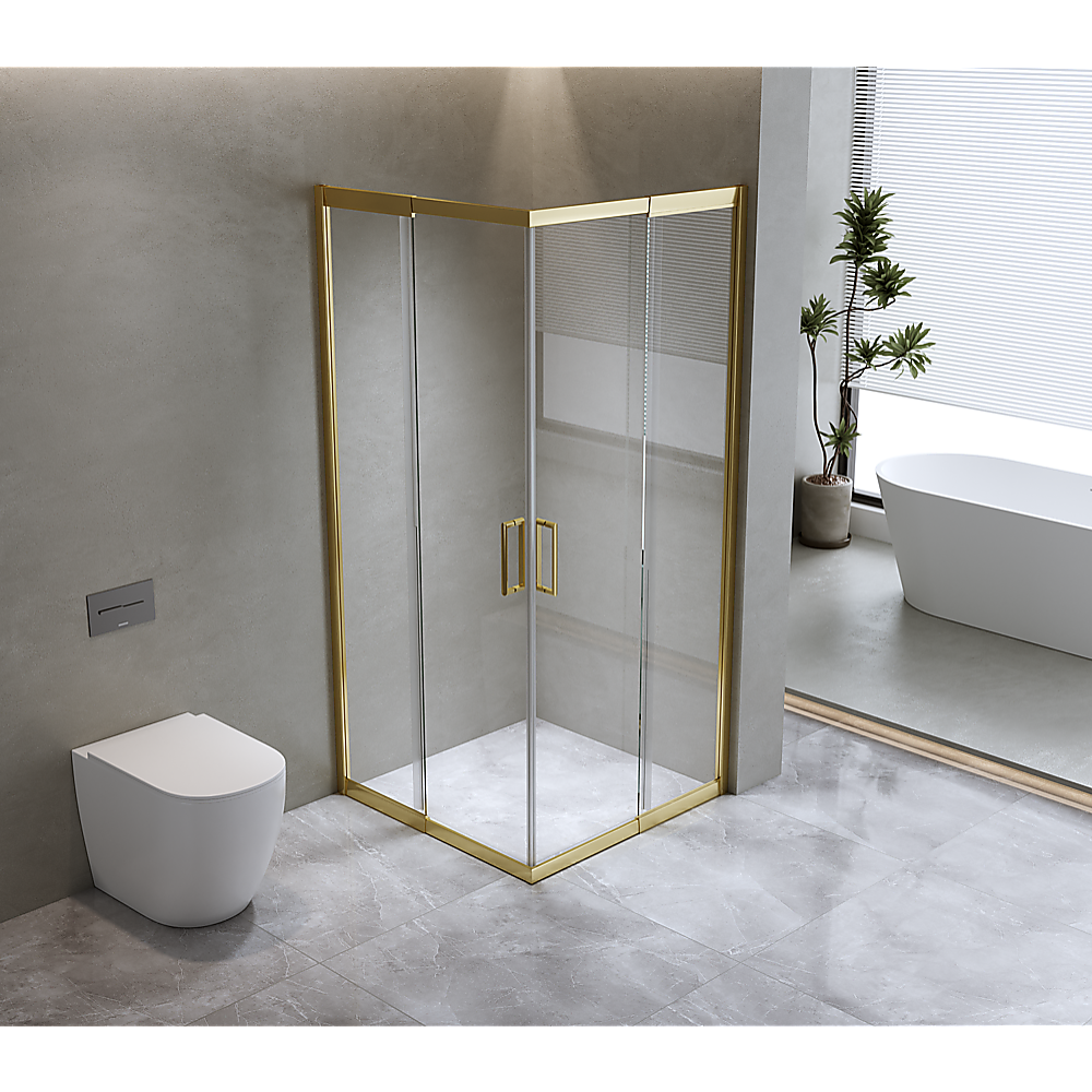 Adjustable 1000x1000mm Double Sliding Door Glass Shower Screen in Gold