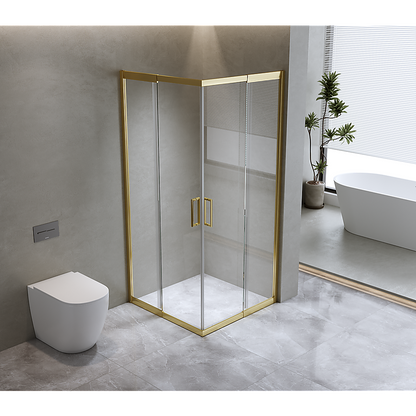 Adjustable 1200x1000mm Double Sliding Door Glass Shower Screen in Gold