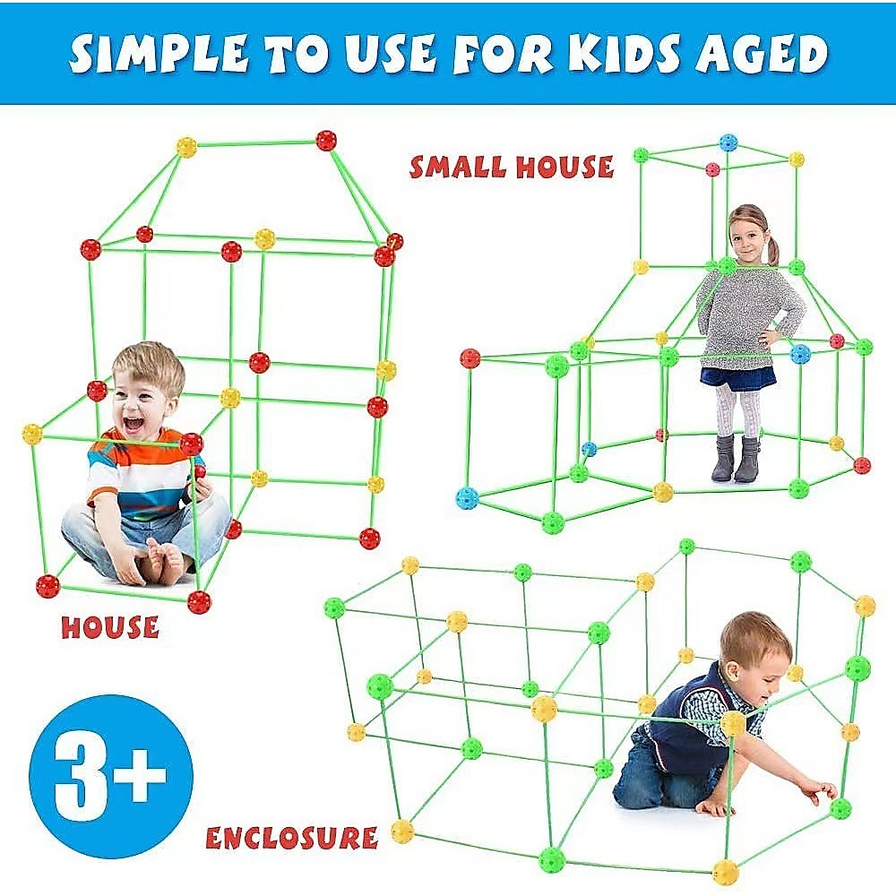 217pcs Kids Construction Fort Building Kit Castles 3D Play House Tent Toys