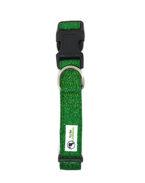 Bling Glitter Overlay Nylon Dog Collar Breakaway Buckle - Moondidley Pets Large Green