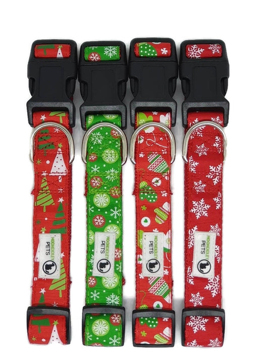 Christmas Dog Collars Adjustable - Moondidley Pets Medium Green Snow Flakes