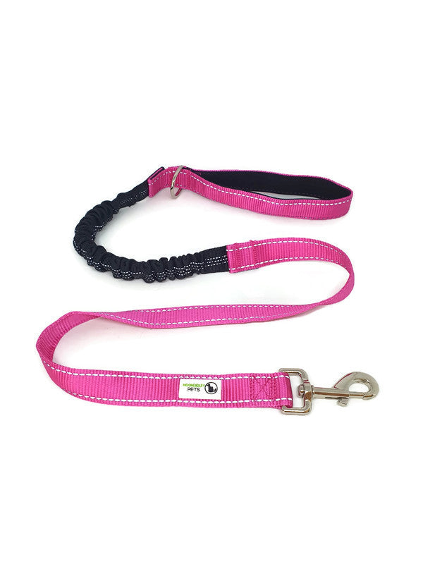 Bungee Dog Lead Nylon w/Reflective Stitching- Moondidley Pets Pink