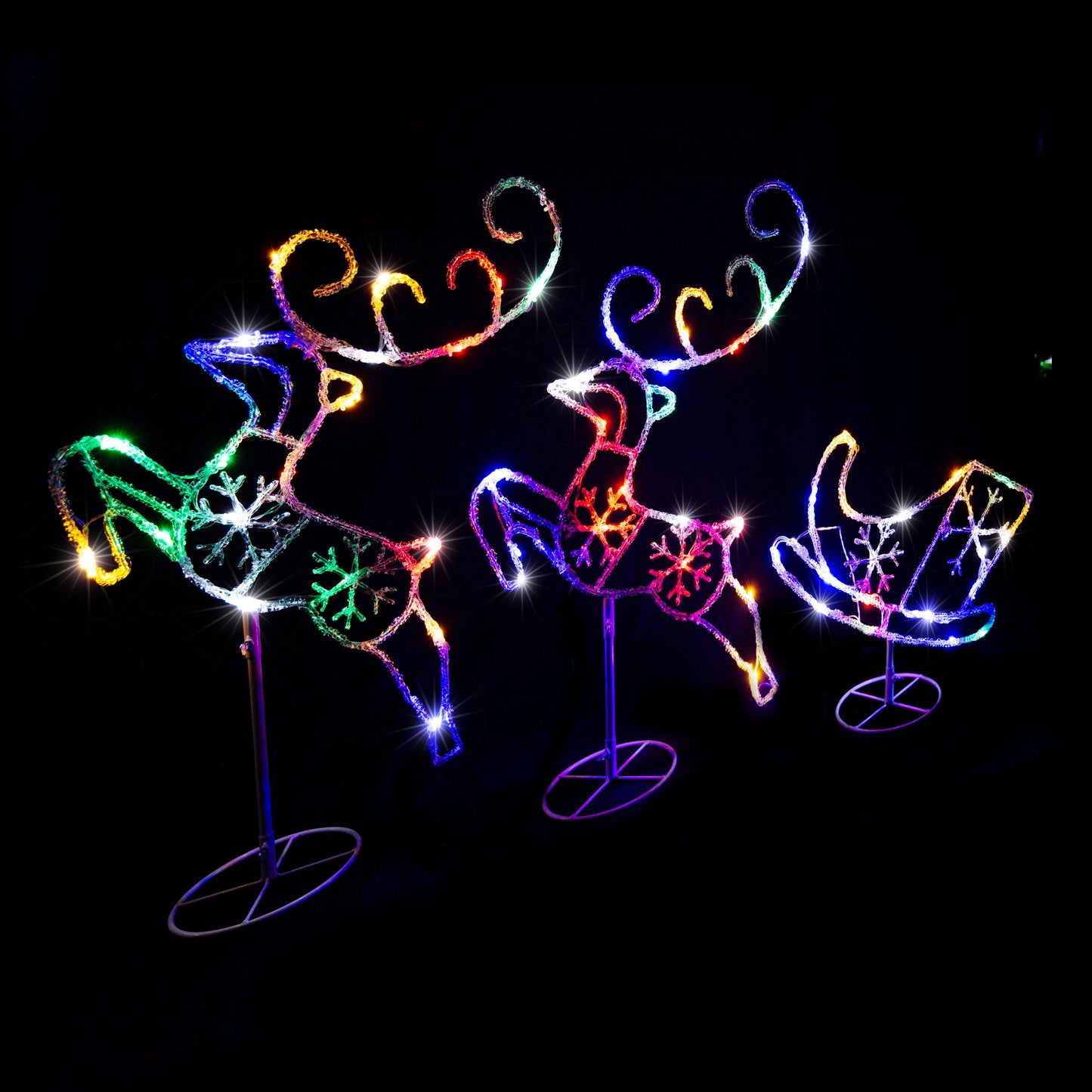 LED Acrylic Sleigh Reindeers Twinkle Multi