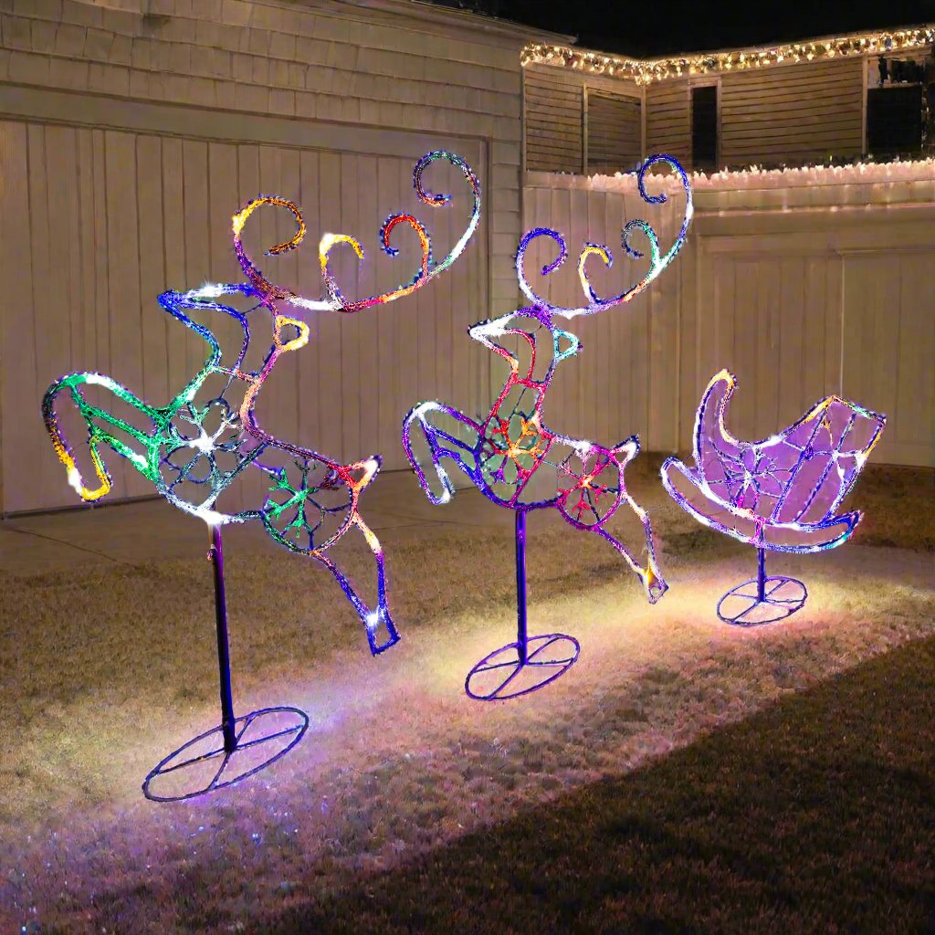 LED Acrylic Sleigh Reindeers Twinkle Multi