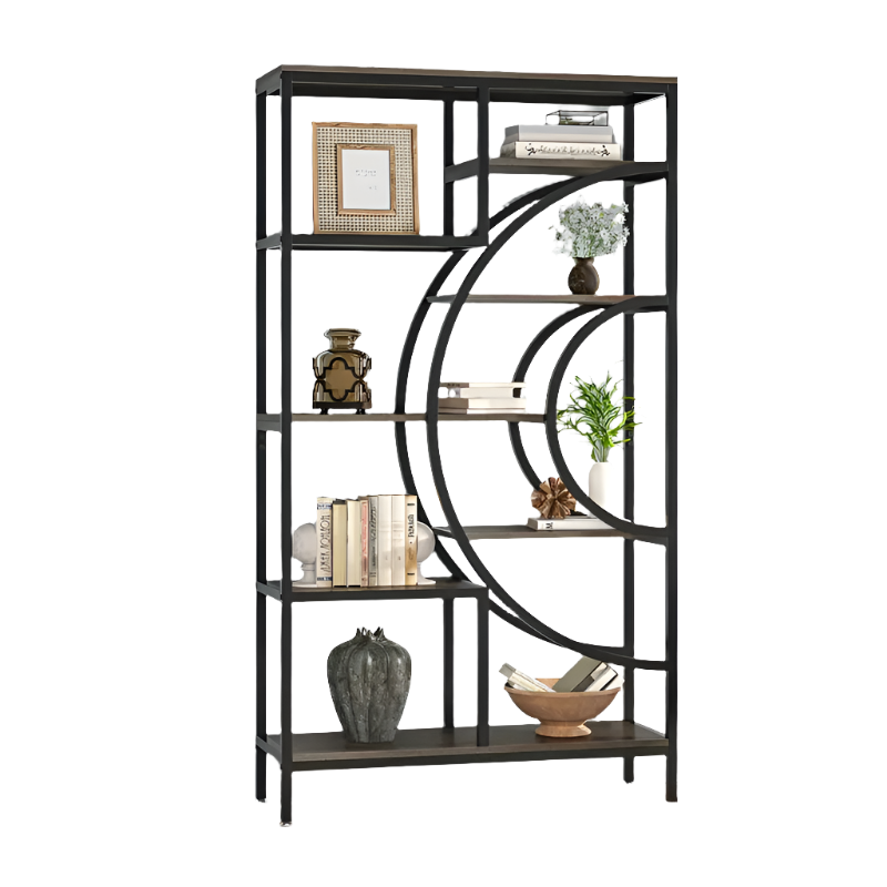 NNETMLT 8-Tier 71-Inch Industrial Geometric Bookcase with Metal Frame