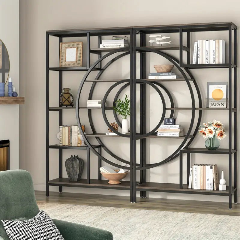 NNETMLT 8-Tier 71-Inch Industrial Geometric Bookcase with Metal Frame