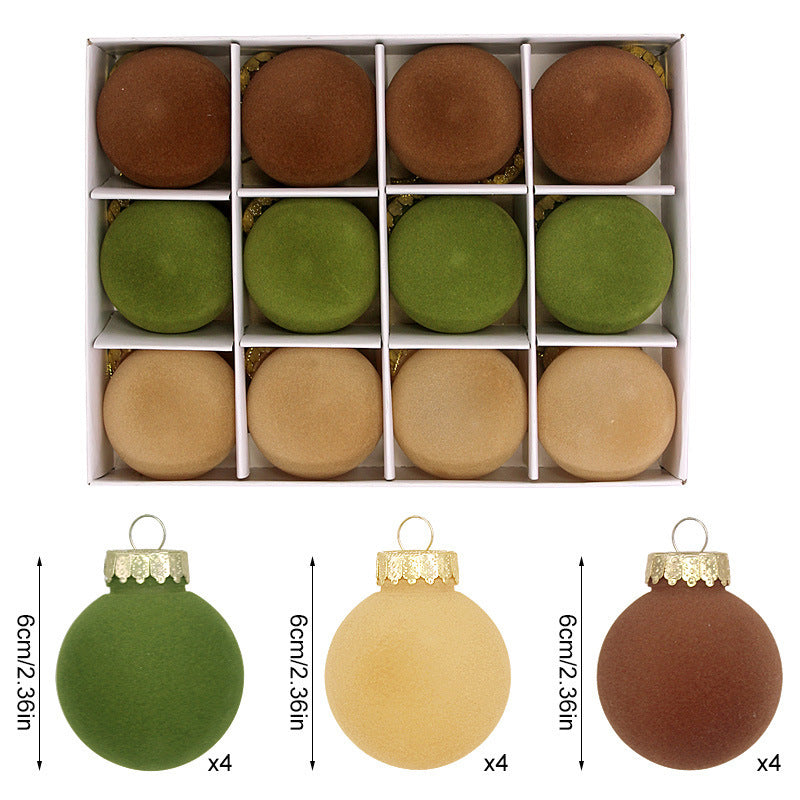 12-Piece Velvet Christmas Ornament Set - Classic Coffee, Green, and Brown Baubles for Holiday Tree Decoration (6cm)