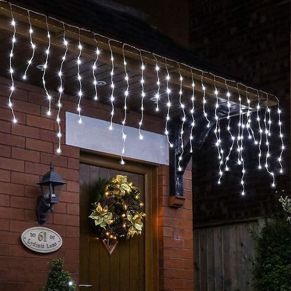 200 Solar Icicle LED Fairy Lights 8 Function Memory Hold Christmas Decoration Cool White