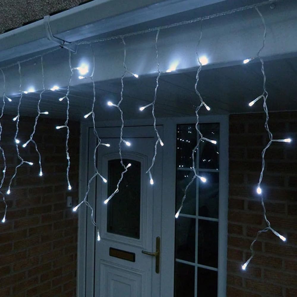 200 Solar Icicle LED Fairy Lights 8 Function Memory Hold Christmas Decoration Cool White