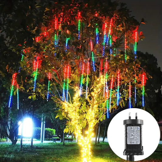 240 Low Voltage Outdoor Multi Colour LED Meteor Shower Rain String Lights Christmas Decoration Multicolor 30CM