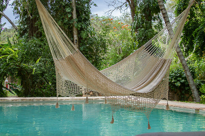 Outdoor undercover cotton Mayan Legacy hammock with hand crocheted tassels King Size Marble